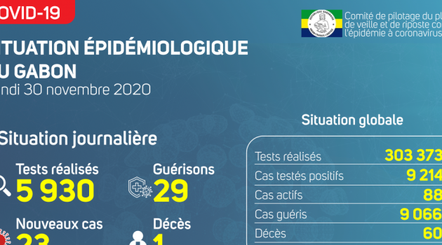 Coronavirus au Gabon : point journalier du 30 novembre 2020